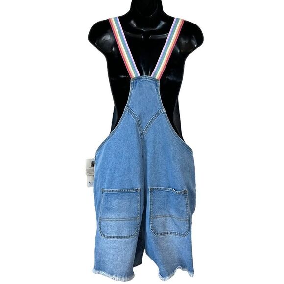 PRIDE SHORTALLS | Take PRIDE Queen Rainbow Patchwork Denim Unisex Shortalls - Picture 9 of 10